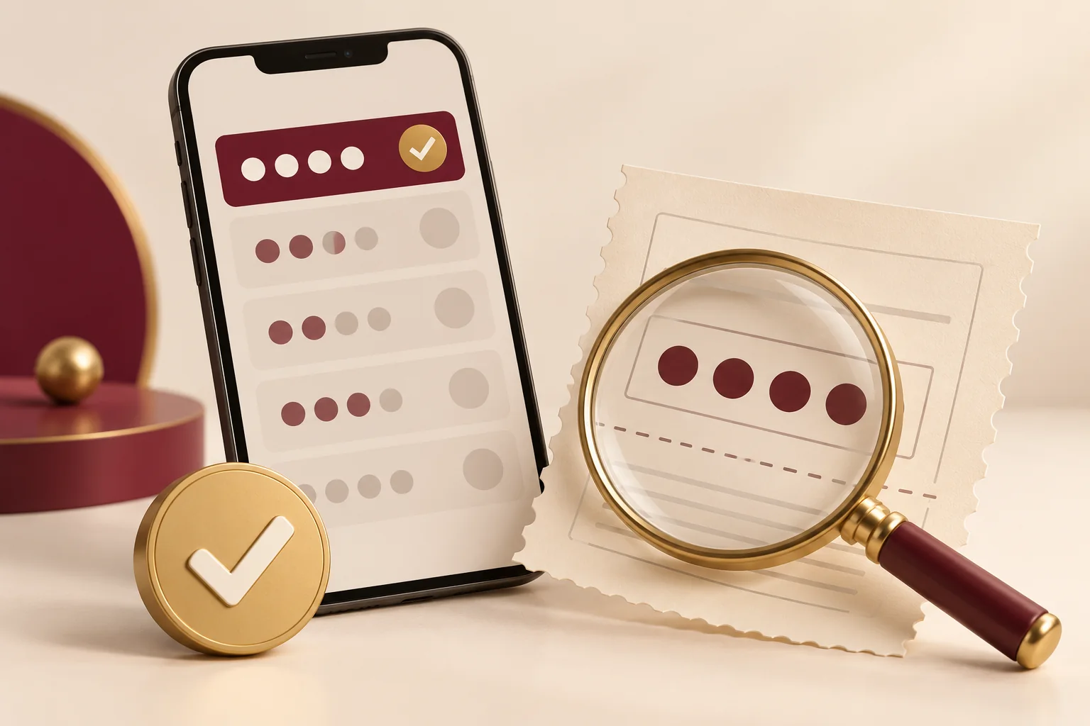 Generic smartphone, paper ticket and magnifying glass illustrating official result verification